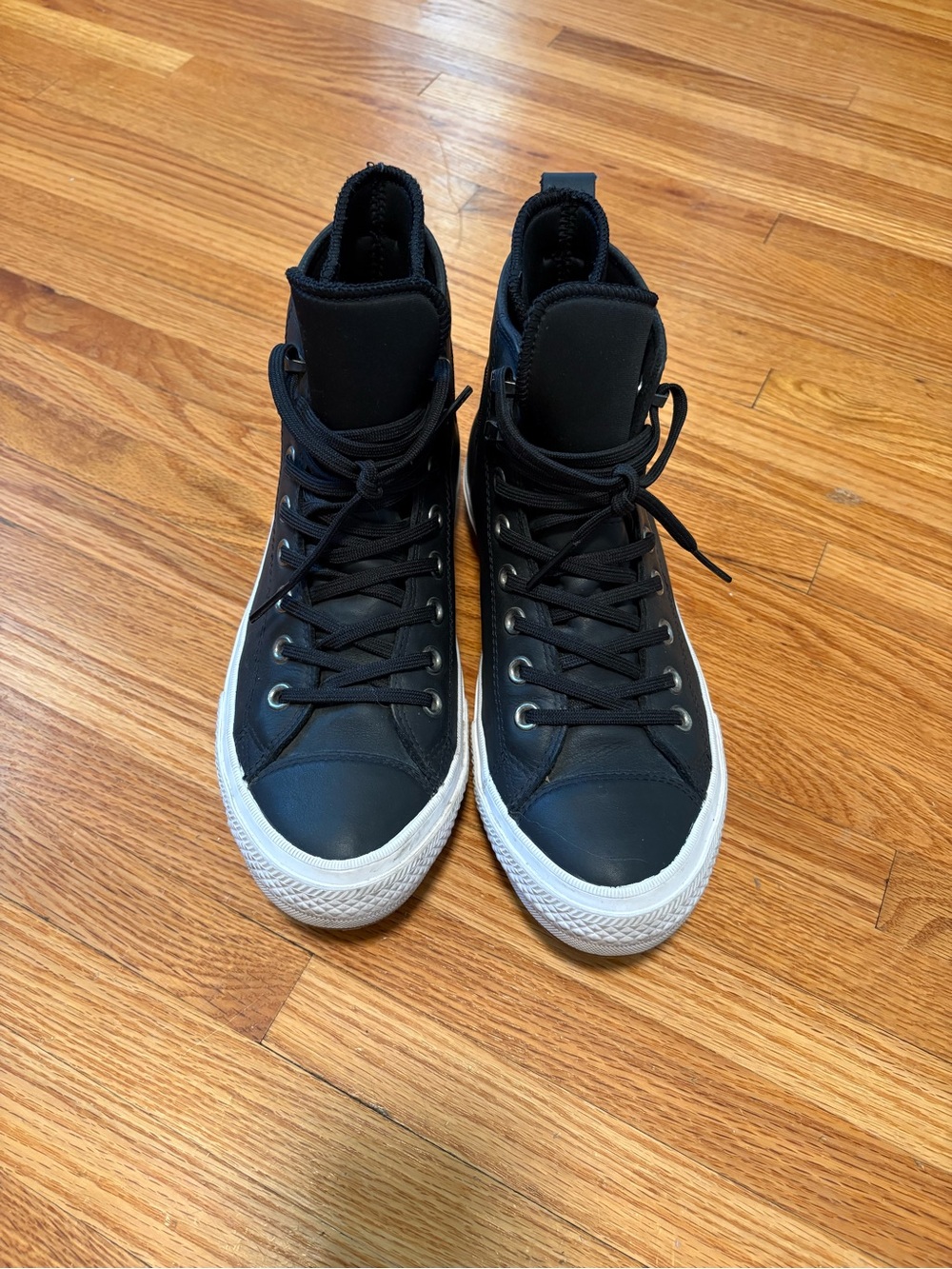 Converse Black Leather High-Top Sneakers with White Sole
